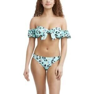 180 BCBGENERATION MINT LEOPARD TWIST FRONT OFF SHOULDEBANDEAU BIKINI SIZE XS NWT
